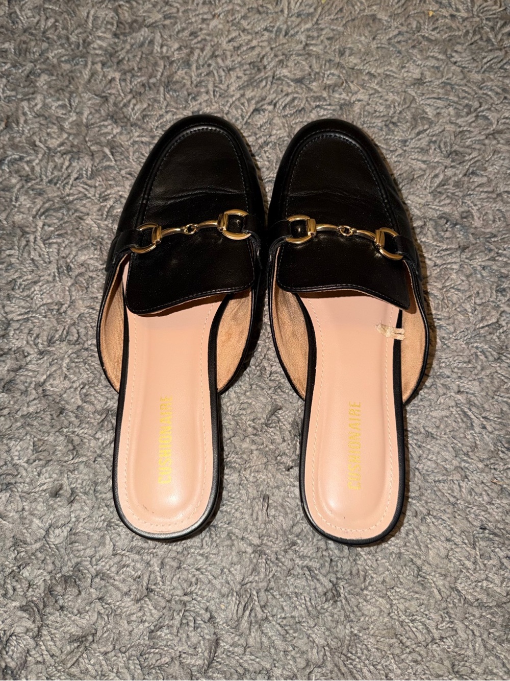 CUSHIONAIRE Black Leather Slip-On Mule Loafers